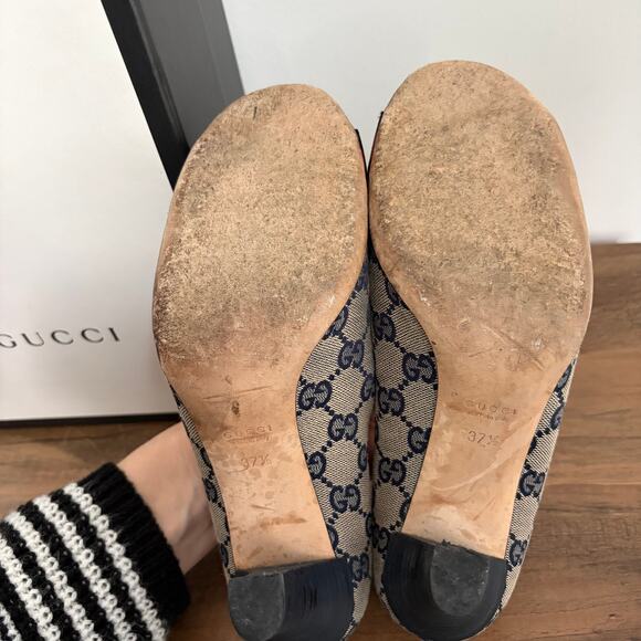 GUCCI Interlocking GG Monogram Web Canvas Heels 37.5 Box Authenticated COA 7.5 - Picture 11 of 14